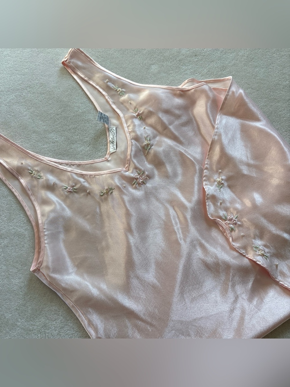 Vintage Women's Lord x Taylor Small Pink Embroidered Floral Satin Lingerie Dress